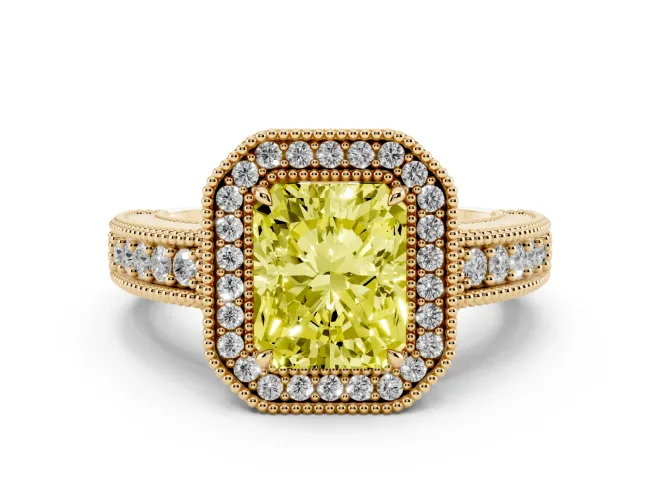 Radiant Cut Halo Engagement Ring Setting for a Fancy Yellow Lab-Grown Diamond | Yellow Gold - Design NV-24525