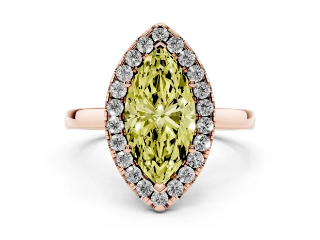 Marquise Thin Halo Engagement Ring Setting for a Fancy Yellow Lab-Grown Diamond | Plain Polished Band | Rose Gold