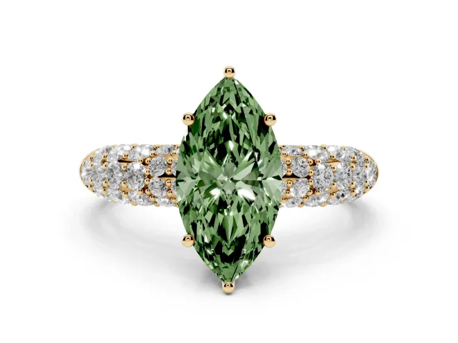 Marquise Multi Row Pavé Engagement Ring Setting for a Fancy Green Lab-Grown Diamond | Yellow Gold