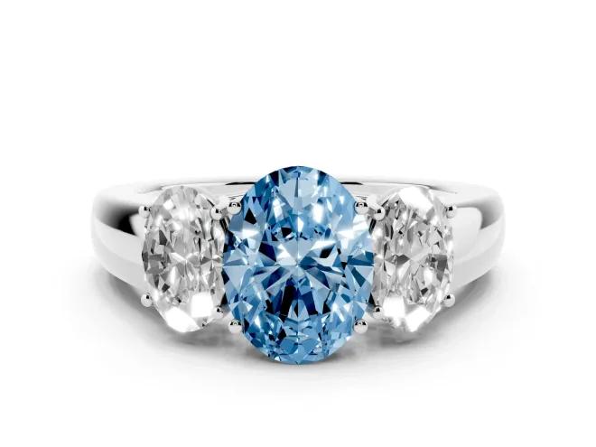 Oval 3 Stone Engagement Ring Setting for a Fancy Blue Lab-Grown Diamond | White Gold