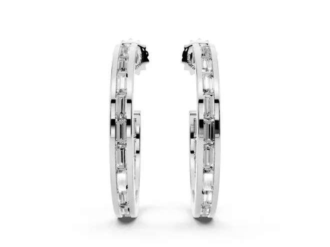 Baguette Lab-Grown Diamond Channel-Set Hoop Earrings | End-to-End Row | Platinum