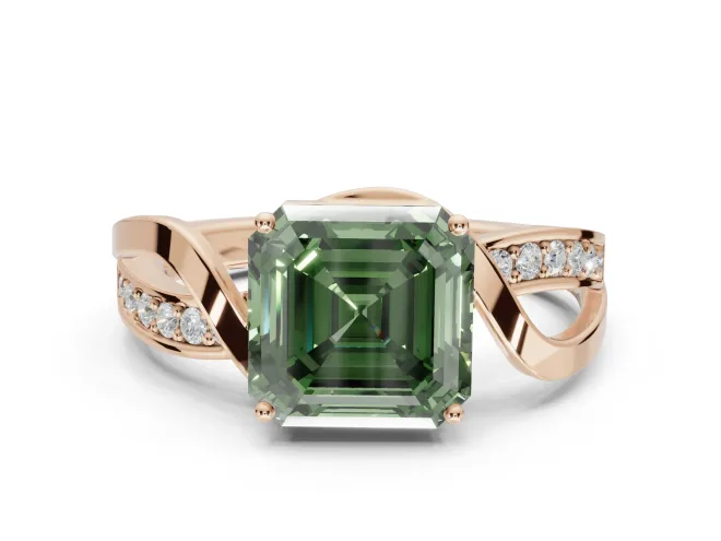 Asscher Cut Bypass Solitaire Engagement Ring Setting for a Fancy Green Lab-Grown Diamond | Pavé Strands | Rose Gold