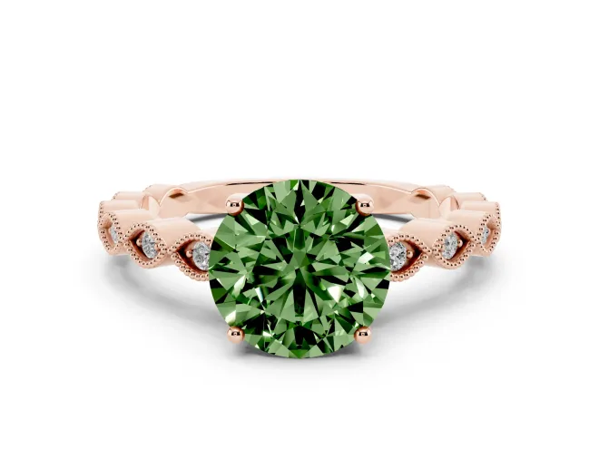 Round Milgrain Solitaire Engagement Ring Setting for a Fancy Green Lab-Grown Diamond | Rose Gold