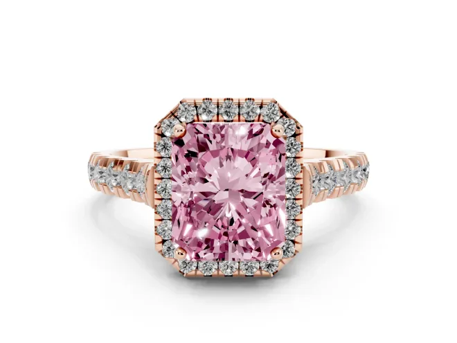 Radiant Cut Accented Halo Engagement Ring Setting for a Fancy Pink Lab-Grown Diamond | Rose Gold