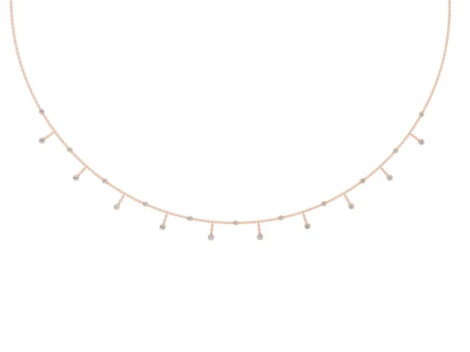 Round Lab-Grown Diamond Bezel Dangle Station Necklace | Cable Chain | Rose Gold