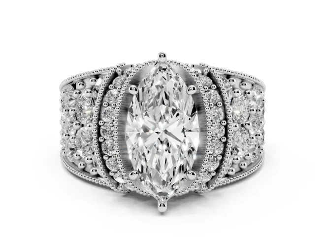 Marquise Vintage Milgrain Pavé Engagement Ring Setting | Crescent Side Rows | Platinum