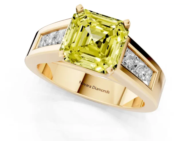 Asscher Cut Channel-Set Engagement Ring Setting for a Fancy Yellow Lab-Grown Diamond | Yellow Gold – second view