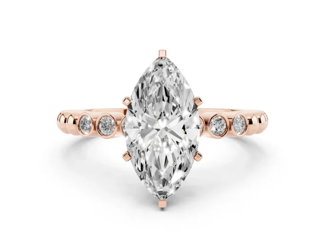 Marquise Beaded Solitaire Engagement Ring Setting | Bezel Accents | Rose Gold