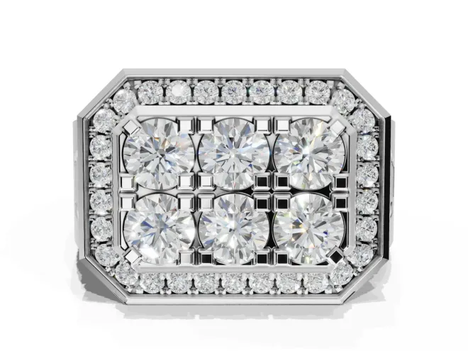 Round Lab-Grown Diamond Men's Cluster Ring | Octagonal Top | Sterling Silver