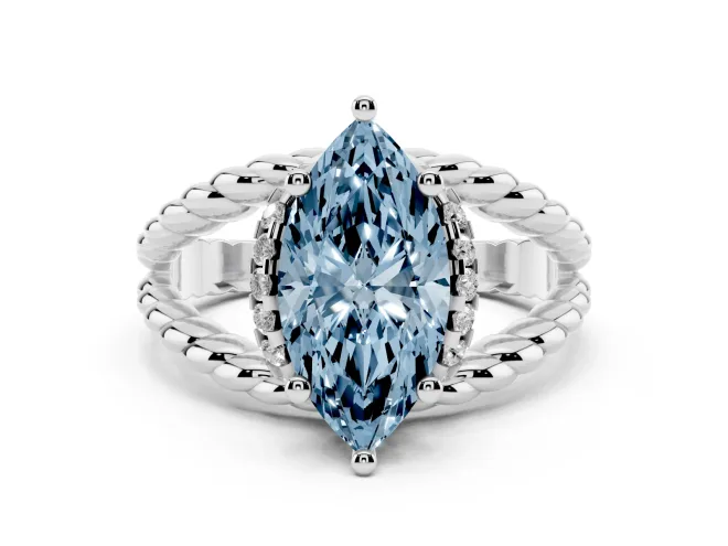 Marquise Rope Split Shank Engagement Ring Setting for a Fancy Blue Lab-Grown Diamond | White Gold