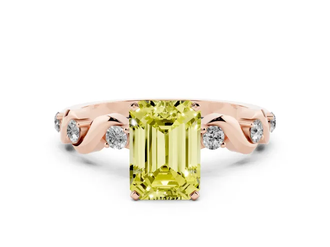 Emerald Cut Ribbon Twist Engagement Ring Setting for a Fancy Yellow Lab-Grown Diamond | Accented Shoulders | Rose Gold