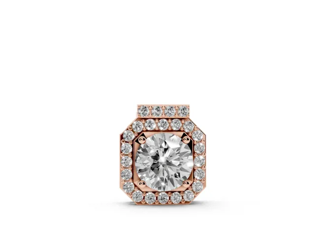 Round Lab-Grown Diamond Octagonal Halo Pendant Necklace | Pavé Bar Bail | Rose Gold