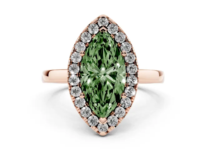 Marquise Thin Halo Engagement Ring Setting for a Fancy Green Lab-Grown Diamond | Plain Polished Band | Rose Gold