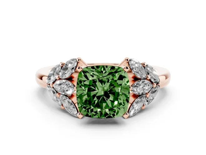 Cushion Cut Leaf Cluster Engagement Ring Setting for a Fancy Green Lab-Grown Diamond | Rose Gold