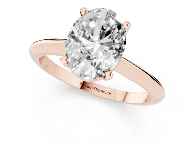 Oval Cut Diamond Solitaire Ring Set in Rose gold with Prong Setting on a Plain Round Band – second view