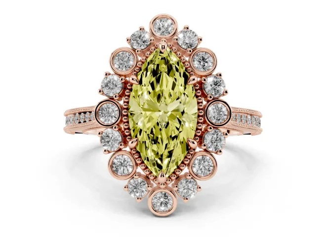 Marquise Scalloped Halo Engagement Ring Setting for a Fancy Yellow Lab-Grown Diamond | Milgrain Edges | Rose Gold