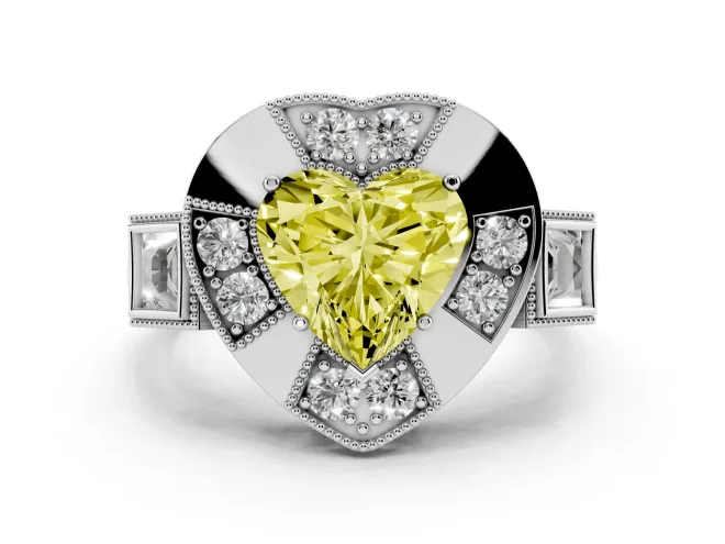 Heart-Shaped Milgrain Sectioned Halo Engagement Ring Setting for a Fancy Yellow Lab-Grown Diamond | Sterling Silver