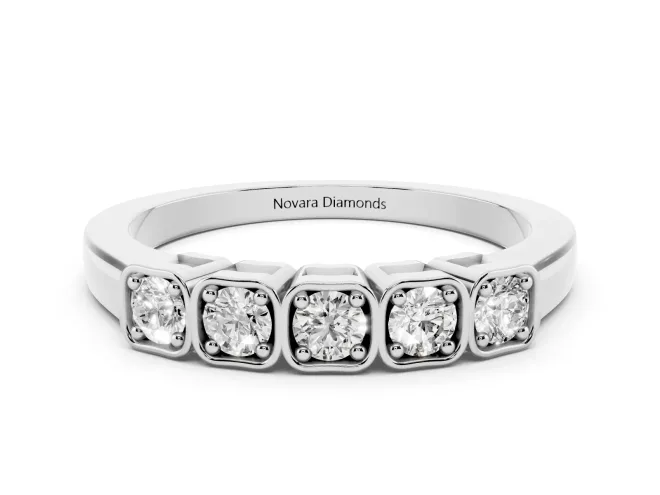 Round Lab-Grown Diamond Five-Stone Wedding Band | Cushion-Square Frames | Sterling Silver