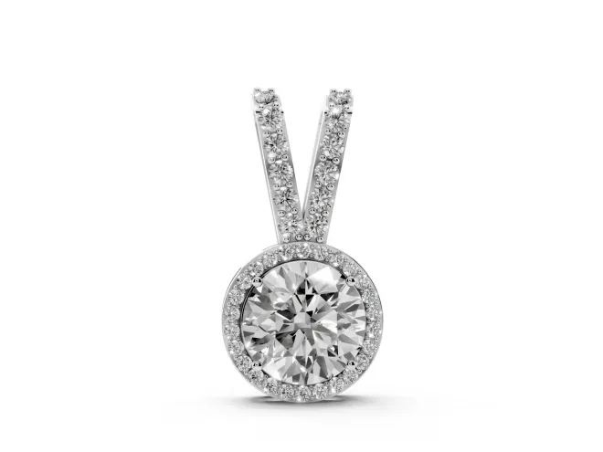 Round Lab-Grown Diamond Halo Pendant Necklace | Sterling Silver