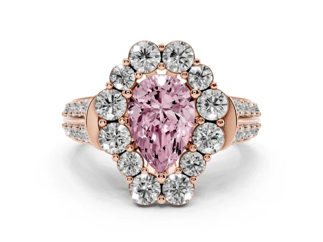 Pear-Shaped Large Accent Halo Engagement Ring Setting for a Fancy Pink Lab-Grown Diamond | Rose Gold