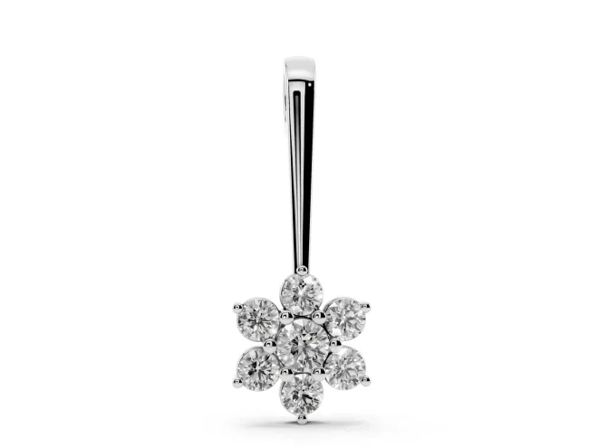 Round Lab-Grown Diamond Flower Cluster Pendant Necklace | Grooved Bail | Sterling Silver