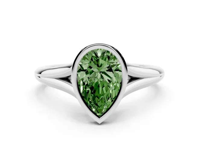 Pear-Shaped Bezel Engagement Ring Setting for a Fancy Green Lab-Grown Diamond | Sterling Silver