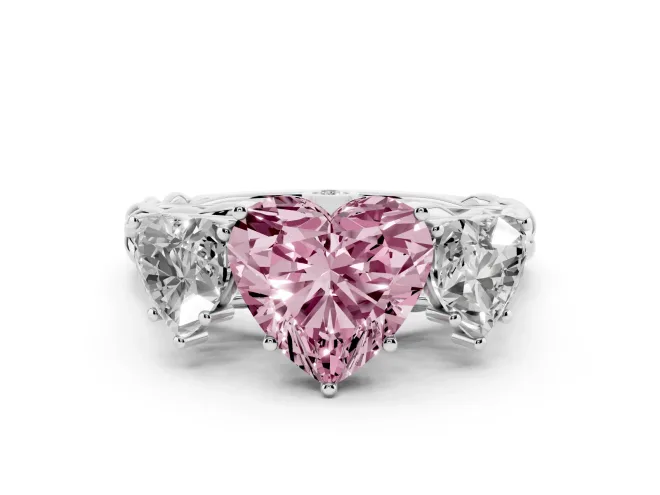 Fancy Pink Heart Cut Diamond Three-Stone Ring Set in Silver with Braided Band