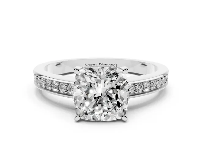 Cushion Cut Pavé Solitaire Engagement Ring Setting | Accented Basket | Platinum