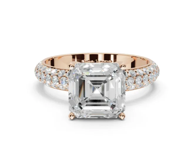 Asscher Cut Pavé Solitaire Engagement Ring Setting | Domed Pavé Band | Rose Gold