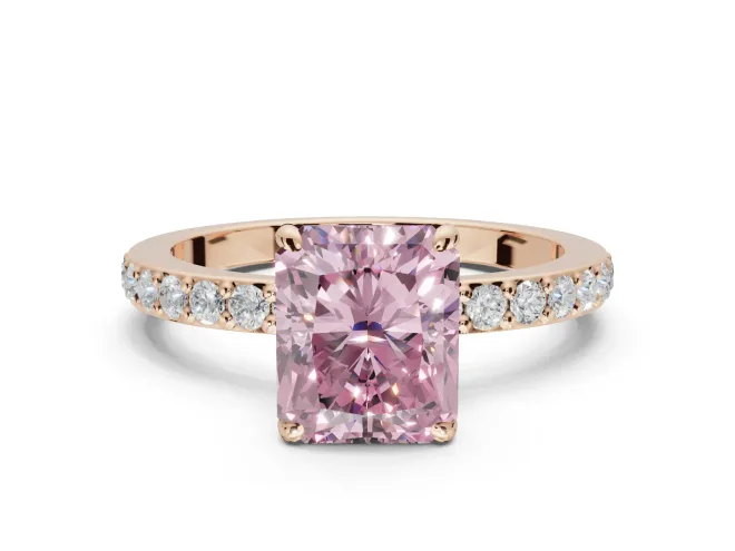 Radiant Cut Hidden Halo Engagement Ring Setting for a Fancy Pink Lab-Grown Diamond | Pavé Band | Rose Gold