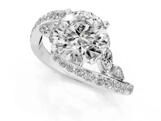 Round Cut Diamond Solitaire Ring Set in White gold with Pavé Twist Band and Secure Prong Setting – second view