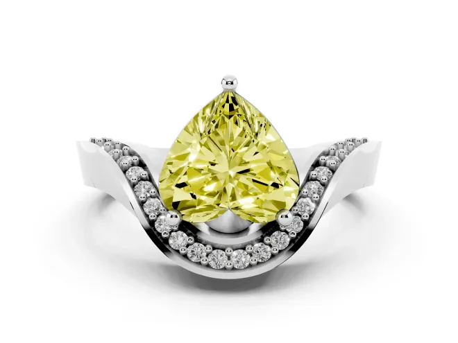 Heart-Shaped Bypass Engagement Ring Setting for a Fancy Yellow Lab-Grown Diamond | Pavé Ribbon | Sterling Silver