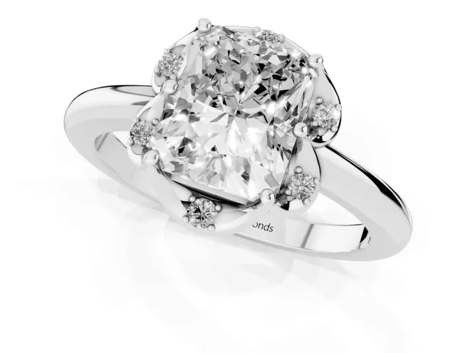 Radiant Cut Diamond Round Cluster Halo Ring Set in White gold with Solitaire Band and Prong Setting – second view