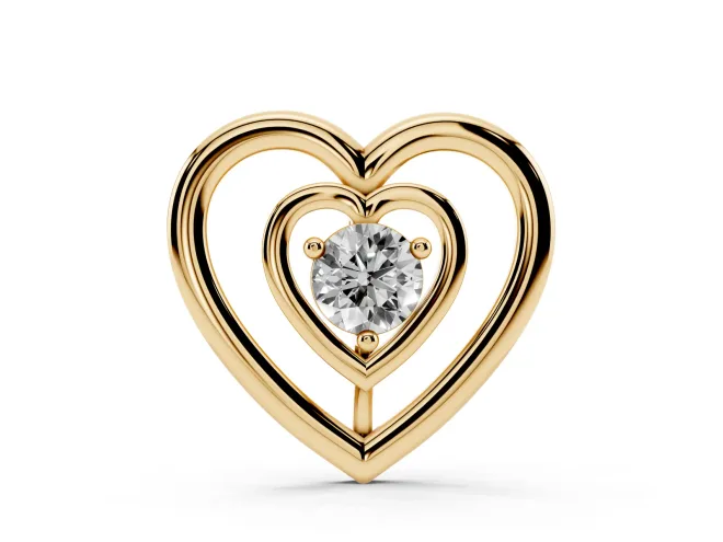 Round Lab-Grown Diamond Double Heart Pendant Necklace | Open Heart Frame | Yellow Gold