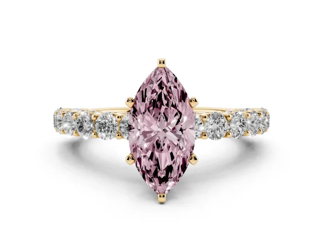 Marquise Shared Prong Engagement Ring Setting for a Fancy Pink Lab-Grown Diamond | Yellow Gold