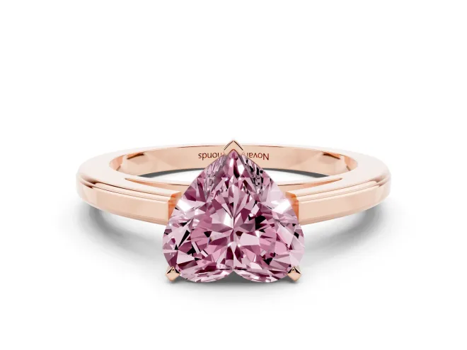 Heart-Shaped Solitaire Engagement Ring Setting for a Fancy Pink Lab-Grown Diamond | Stepped Flat Band | Rose Gold