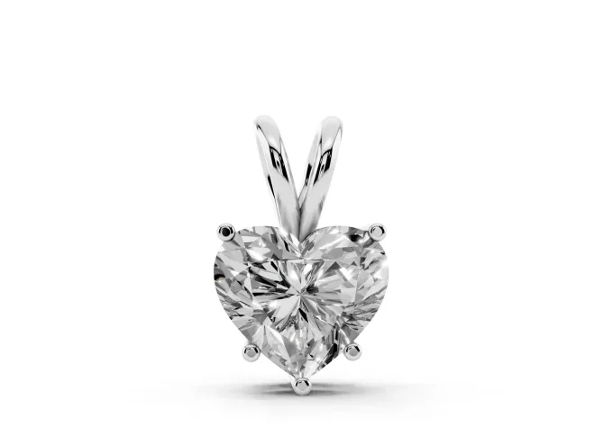 Heart-Shaped Lab-Grown Diamond Solitaire Pendant Necklace | V Bail | Sterling Silver