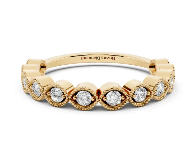 Round Lab-Grown Diamond Vintage Half Eternity Band | Milgrain Marquise Frames | Yellow Gold