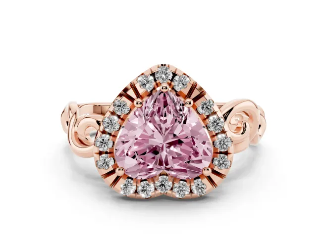 Heart-Shaped Filigree Halo Engagement Ring Setting for a Fancy Pink Lab-Grown Diamond | Rose Gold