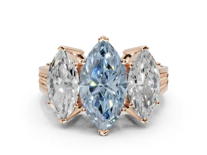 Marquise Three Stone Engagement Ring Setting for a Fancy Blue Lab-Grown Diamond | Beaded Shoulders | Rose Gold