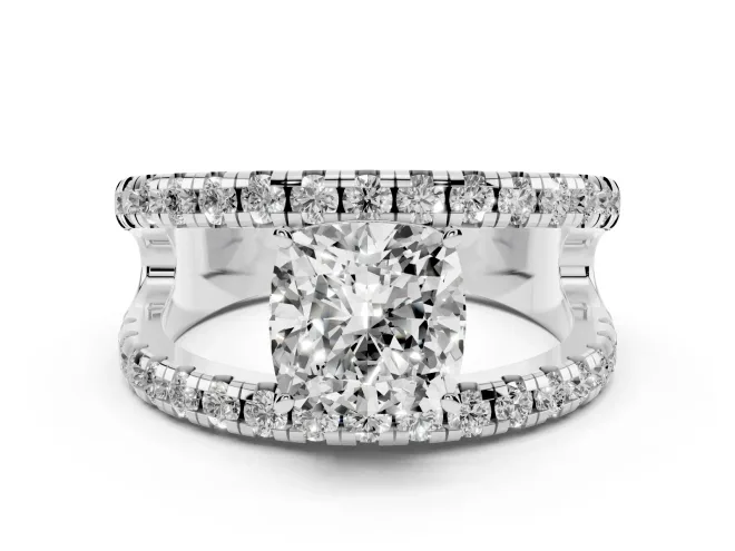 Cushion Cut Wide Open Split Shank Engagement Ring Setting | Pavé Strands | Sterling Silver
