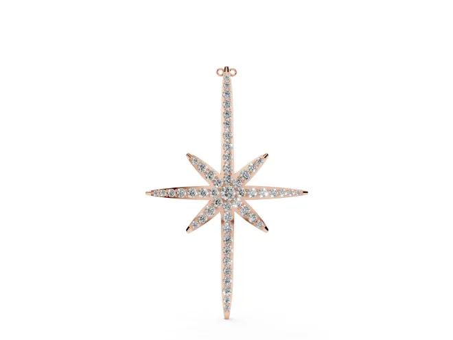 Round Lab-Grown Diamond Pavé Starburst Pendant Necklace | Eight-Point Star | Rose Gold