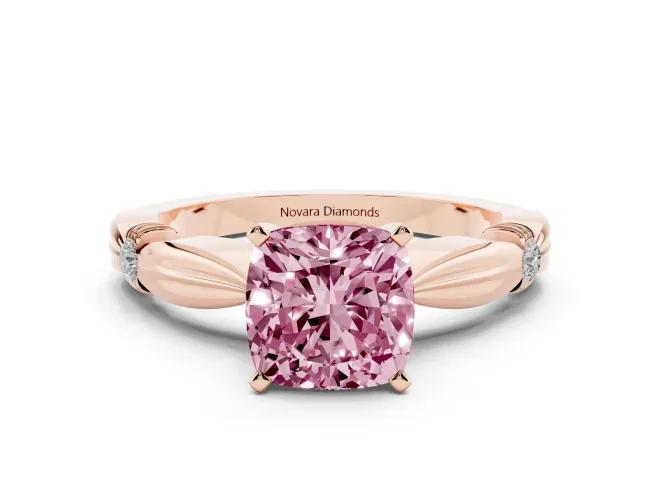 Cushion Cut Floral Solitaire Engagement Ring Setting for a Fancy Pink Lab-Grown Diamond | Rose Gold