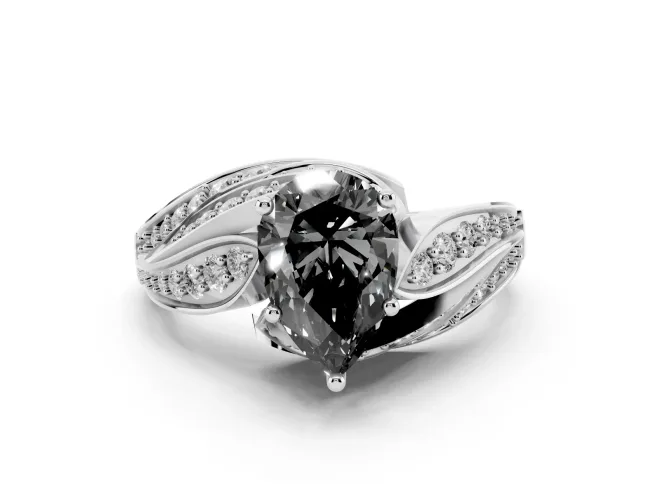 Pear-Shaped Bypass Pavé Engagement Ring Setting for a Black Center | Graduated Pavé | White Gold