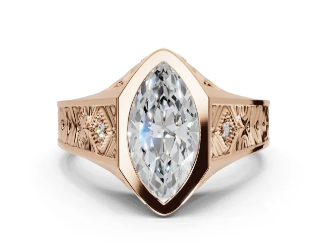 Marquise Vintage Bezel Engagement Ring Setting | Engraved Band | Rose Gold