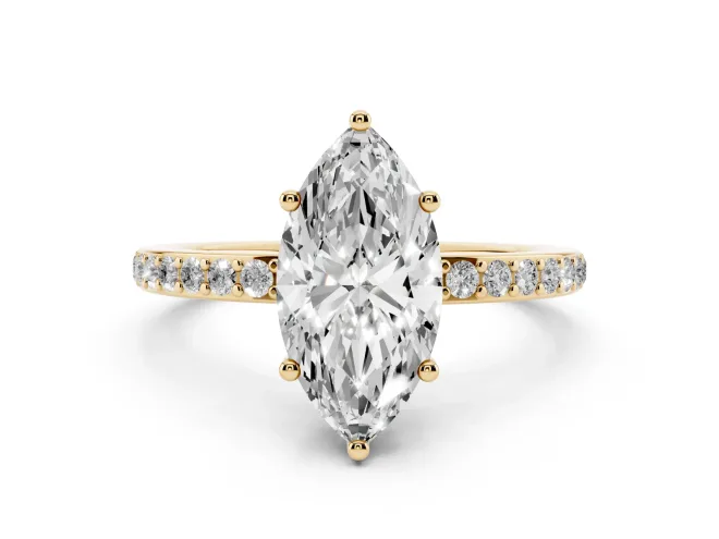 Marquise Cut Diamond Pavé Band Ring Set in Yellow gold with Prong-Set Center Stone