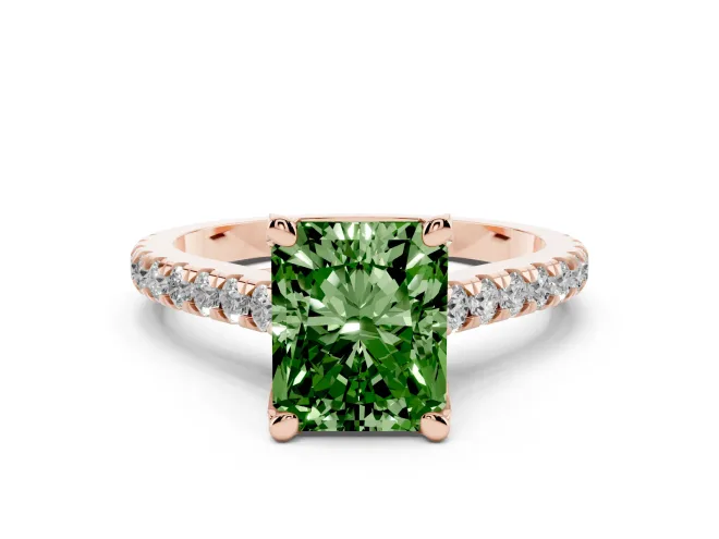 Radiant Cut Hidden Halo Pavé Engagement Ring Setting for a Fancy Green Lab-Grown Diamond | Claw Prongs | Rose Gold