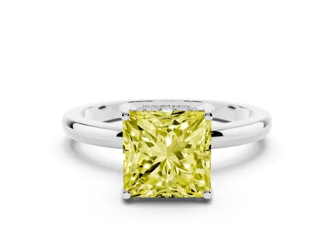 Princess Cut Engagement Ring Setting for a Fancy Yellow Lab-Grown Diamond | Hidden Halo | Platinum