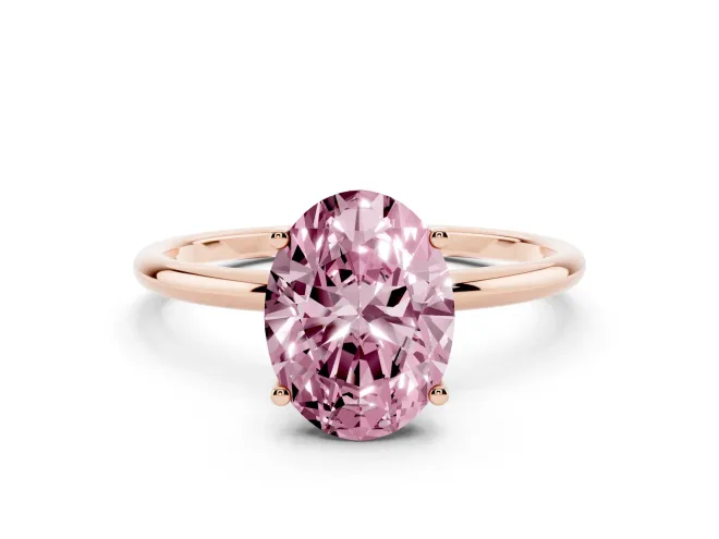 Oval Thin Solitaire Engagement Ring Setting for a Fancy Pink Lab-Grown Diamond | Straight Plain Band | Rose Gold