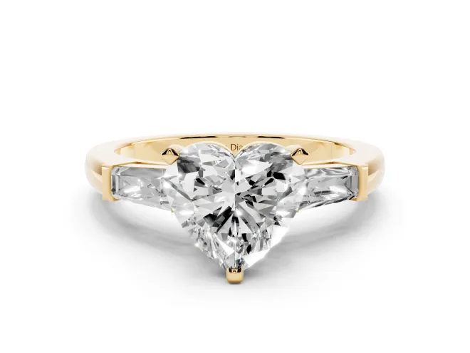 Heart-Shaped Three Stone Engagement Ring Setting | Tapered Baguettes | Yellow Gold